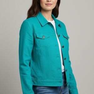 Kasper Linen Blend Denim Look Jacket Turquoise Size 6 Petite